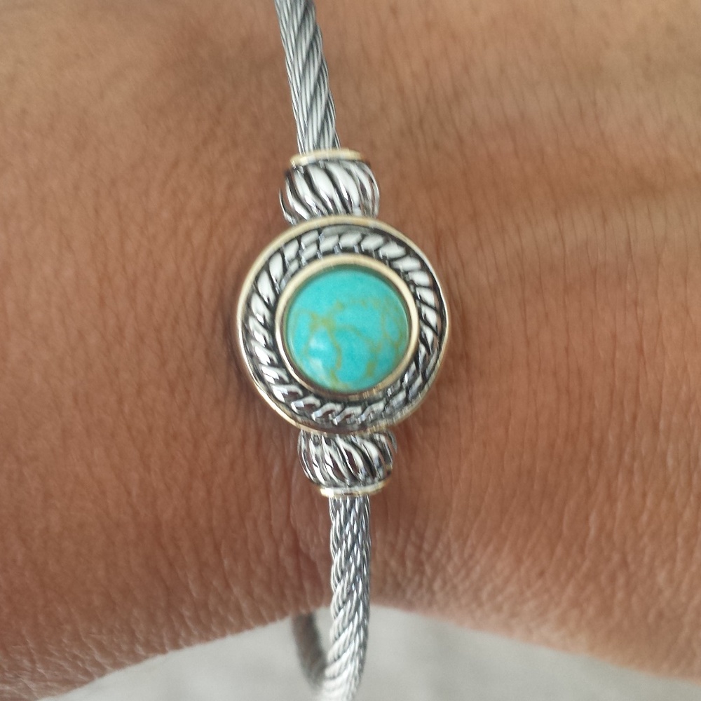 Rhodium Plated Bracelet,Round CZ TURQUOISE - Picture 3 of 5